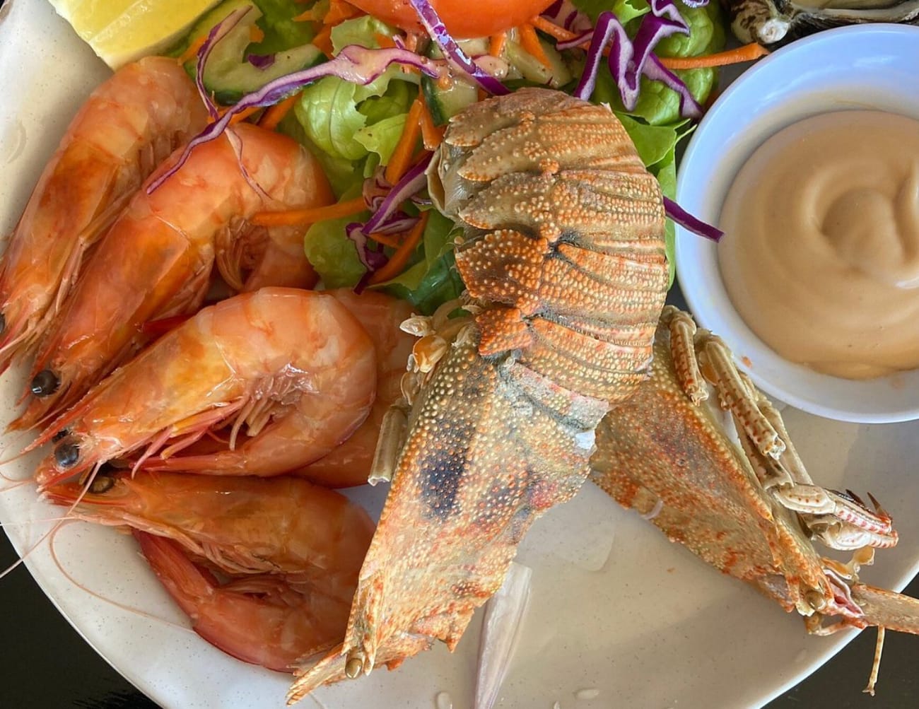 Lobster prawns salad and oysters served at Waterfront Restaurant Urangan Fraser Coast Queensland Travellarks Getaways Travellarks Getaways Lobster prawns salad and oysters served at Waterfront Restaurant Urangan Fraser Coast Queensland Travellarks Getawaysjpg