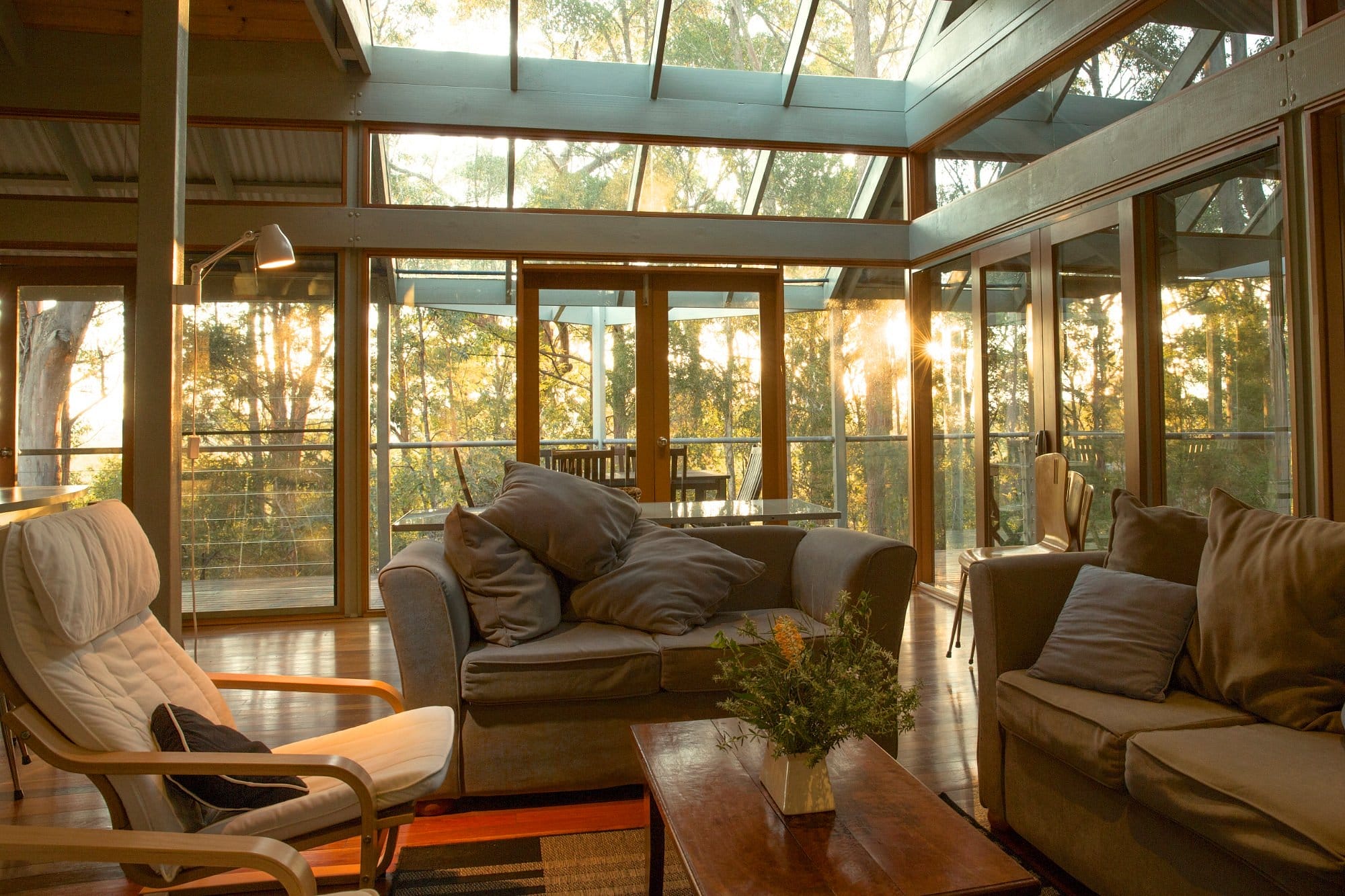 Bombah-Point-Eco-Cottages-living-room-Travellarks-NSW - Travellarks Getaways Bombah-Point-Eco-Cottages-living-room-Travellarks-NSW